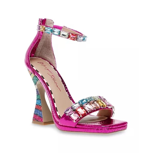 NEW BETSEY JOHNSON Emani Jewel Embellished Rainbow Colors Glitter Heels SandalS - Picture 9 of 11
